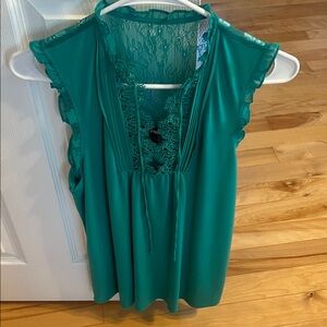 Express Teal Lace Accent Blouse